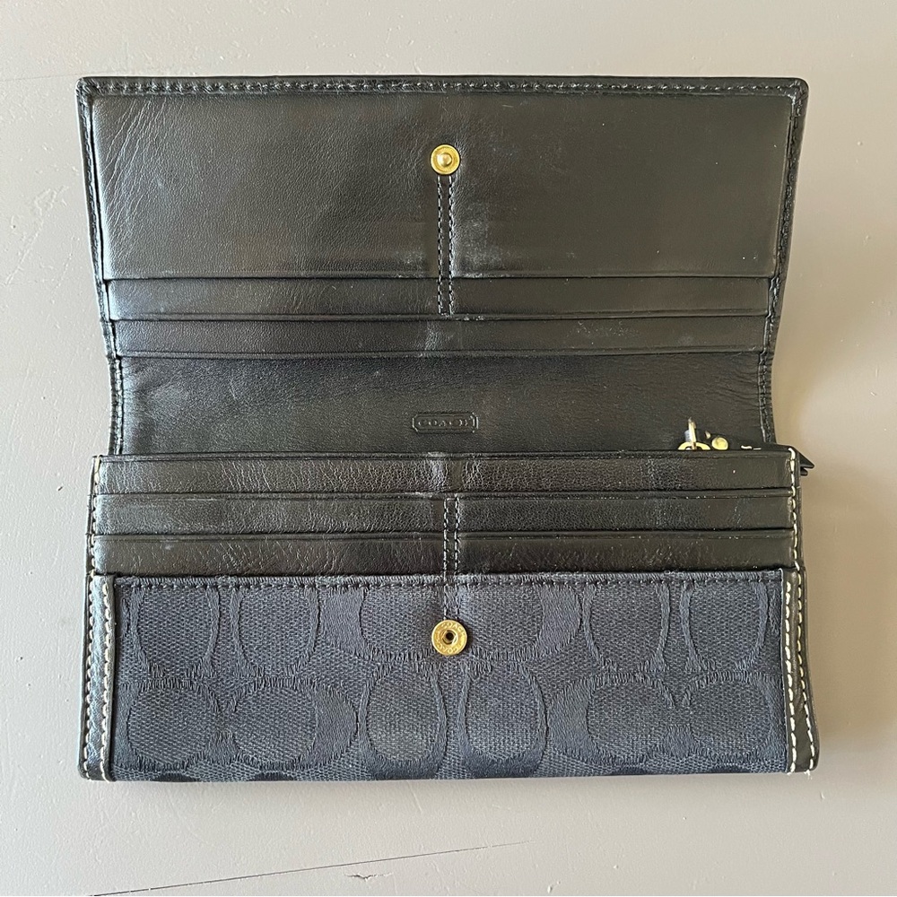 Vintage Coach Signature C Canvas Leather Long Trifold Wallet Black Logo Y2K Vtg - Picture 12 of 16
